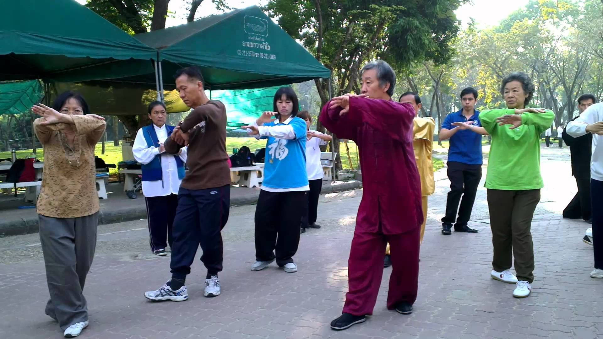 Dedicated Bagua Practitioners Training Together Background