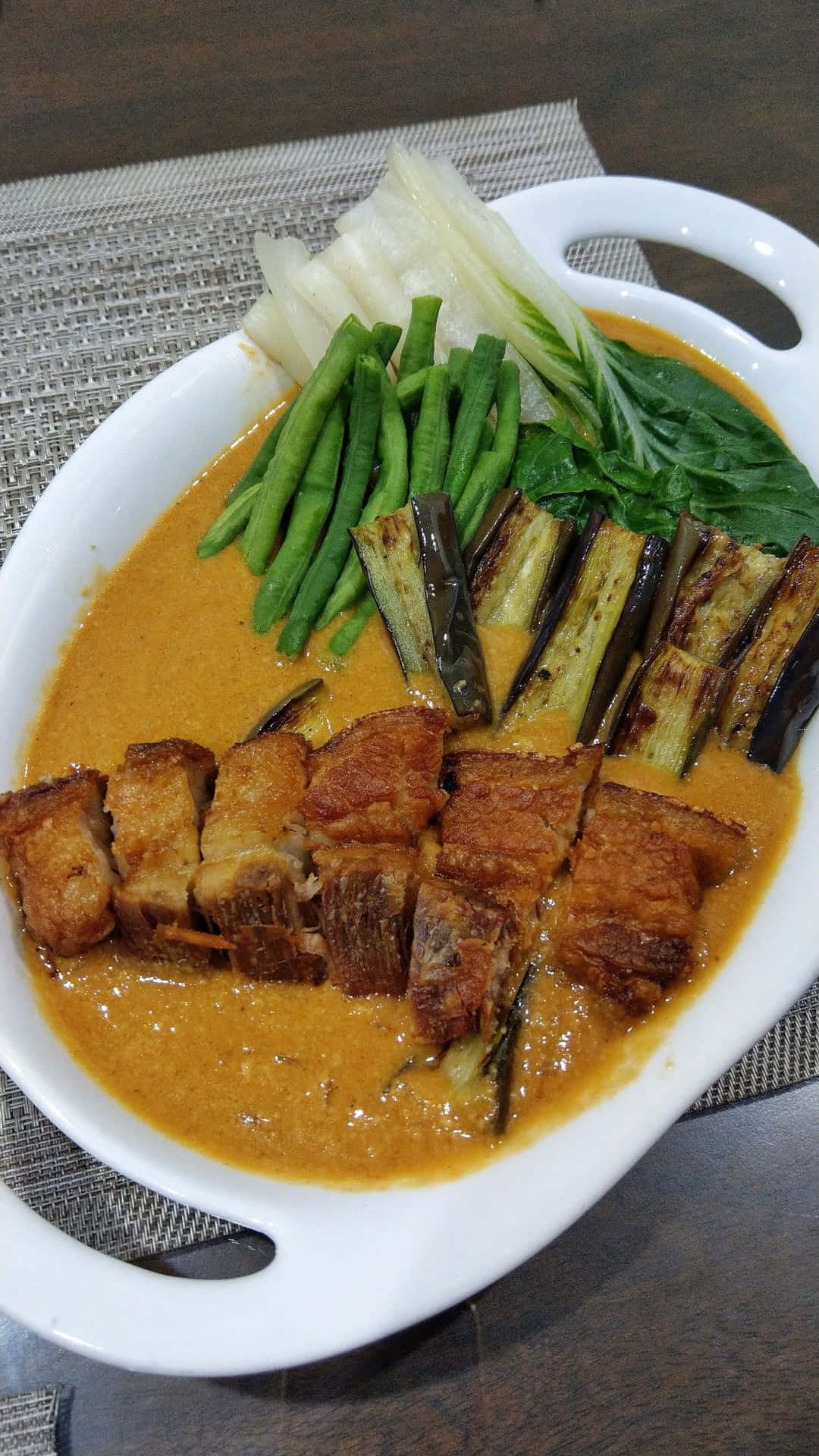 Deep Fried Meat In Thick Peanut Sauce Kare-kare Background