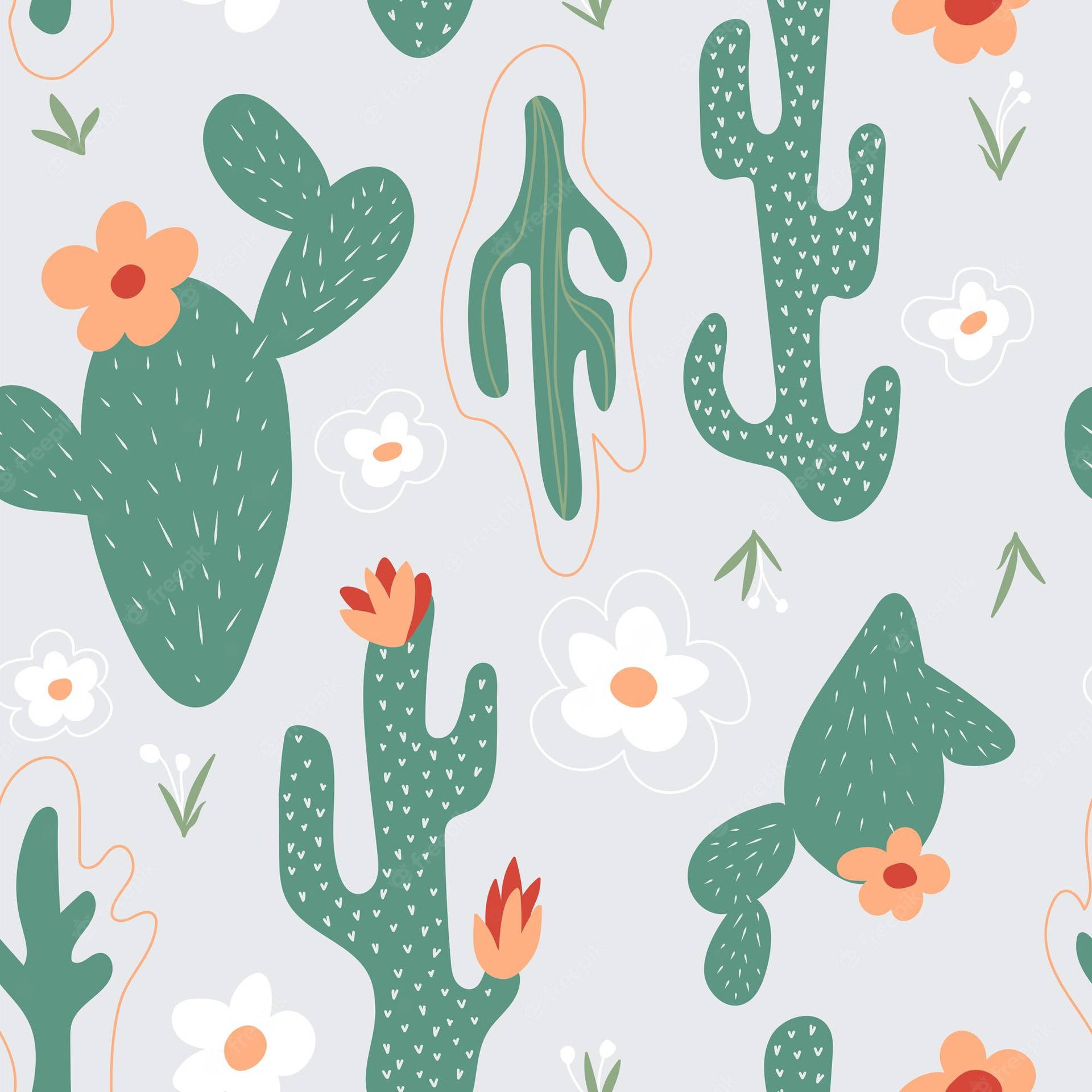 Deep Green Pastel Cactus Wall Art Background