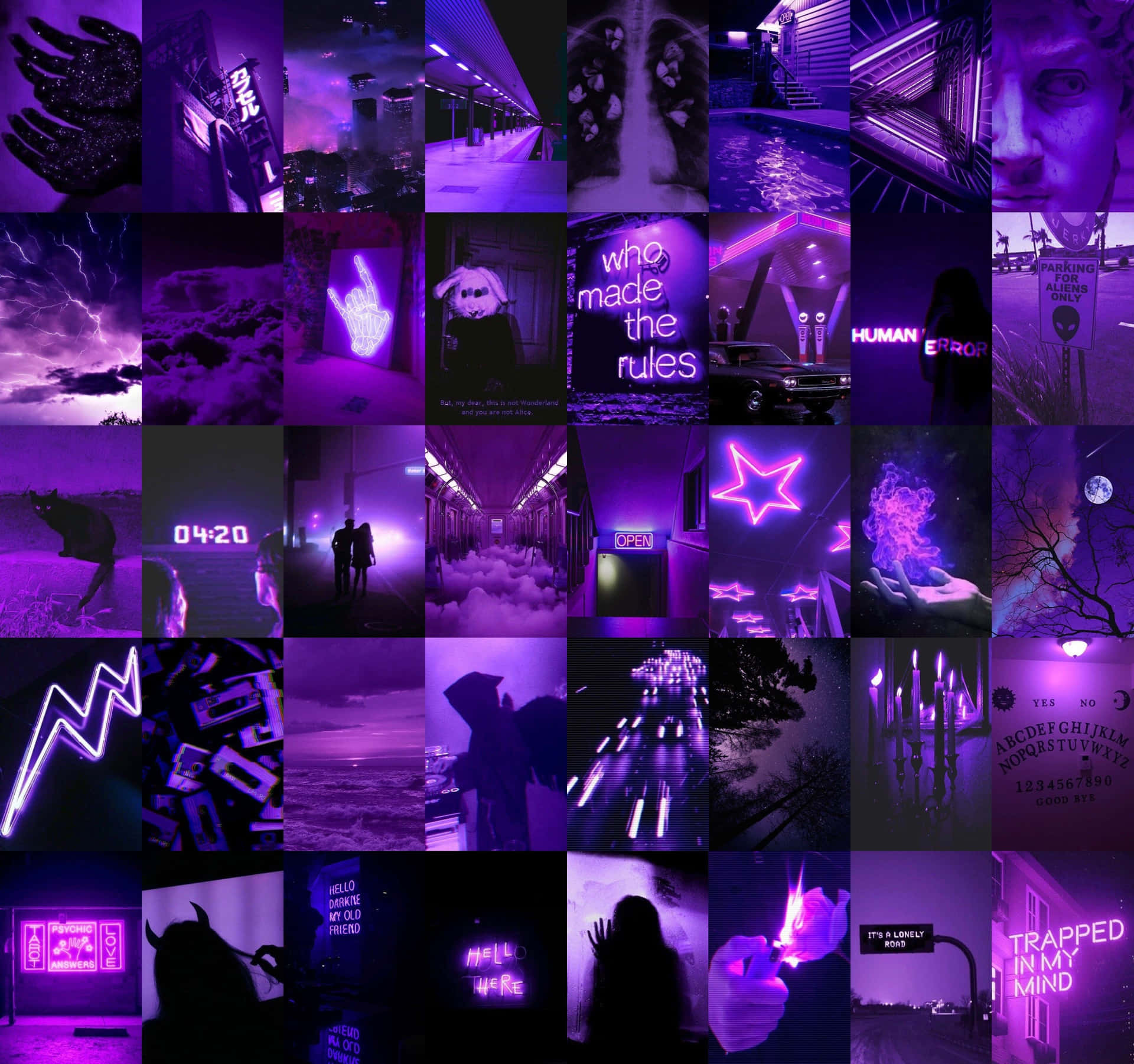 Deep Neon Purple Collage Background