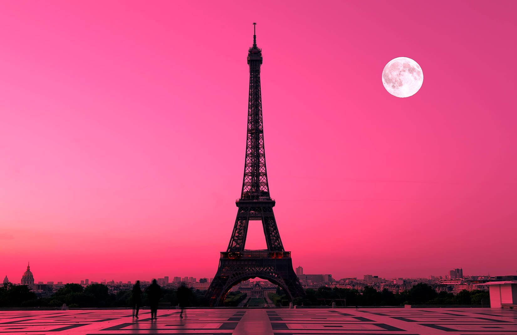 Deep Pink Paris Sky With Eiffel Tower Background