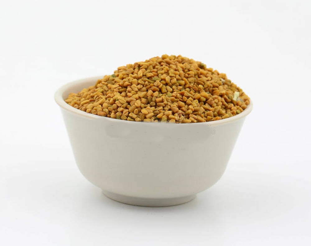 Deep White Bowl Filled With Fenugreek Background