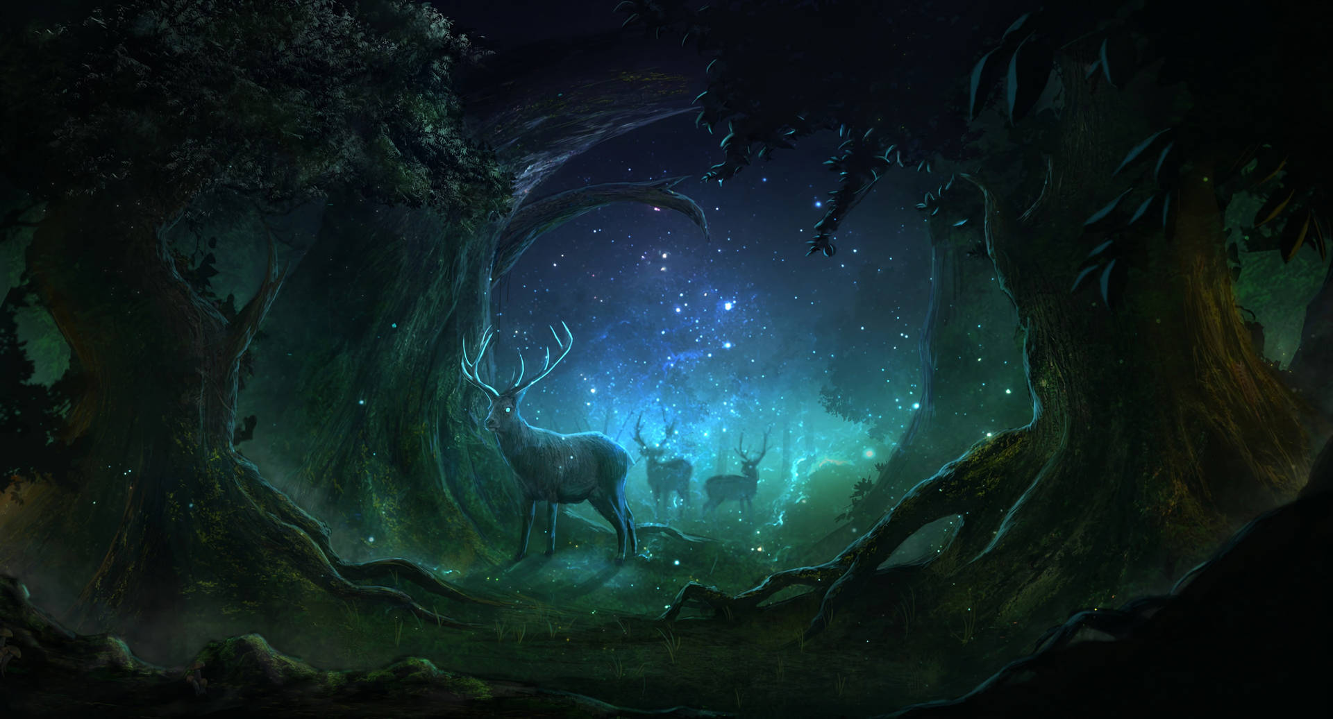 Deer In The Magic Forest Background