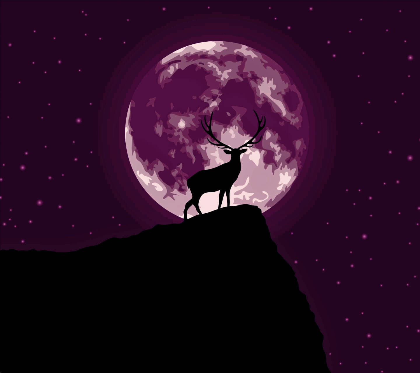 Deer Silhouette Dark Purple Moon Background