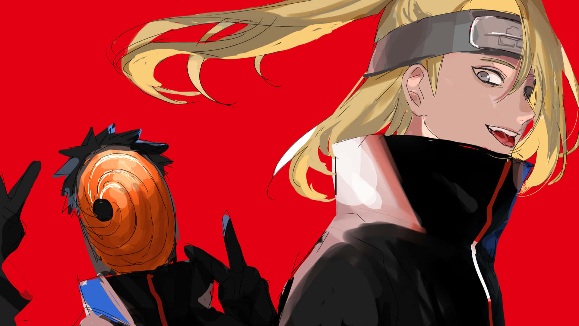 Deidara And Obito Uchiha Red Background