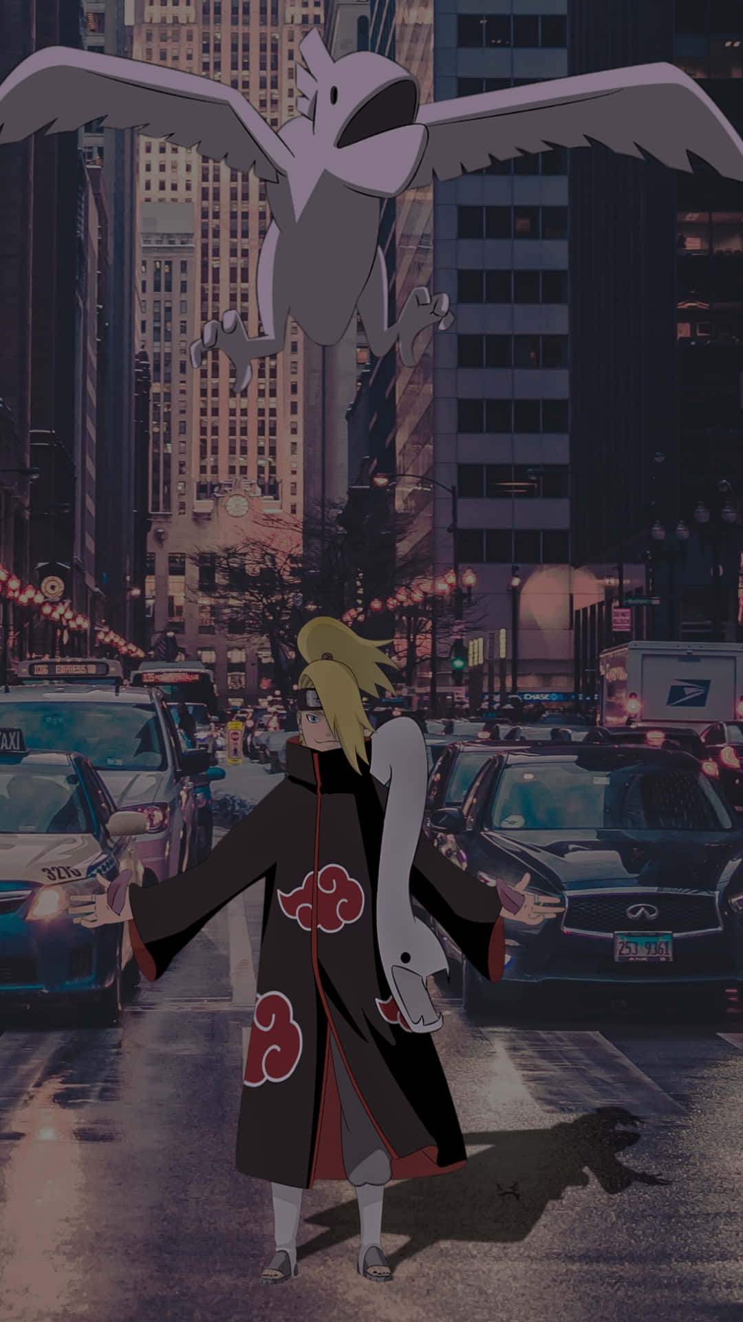 Deidara Holding Snake In City Background