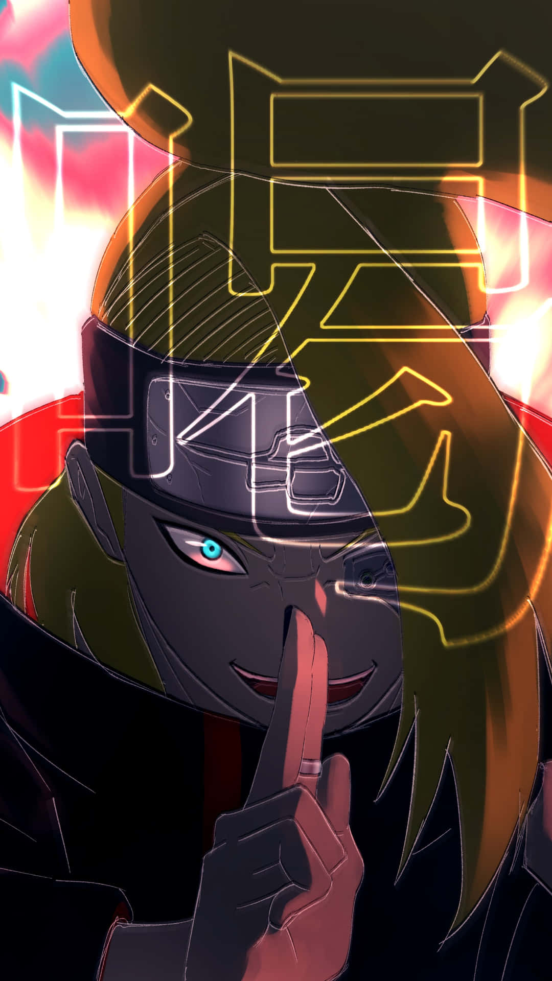 Deidara Jutsu Pose Glowing Eyes Background