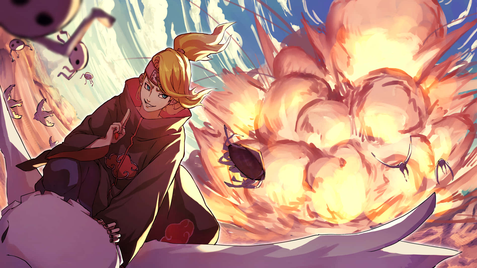 Deidara Unleashing His Explosive Art Background