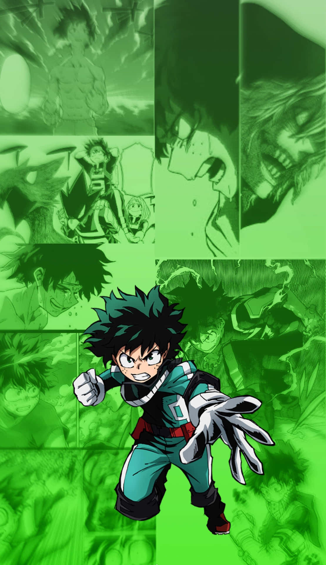 Deku Aesthetic Green Collage Of Manga Cutouts Background
