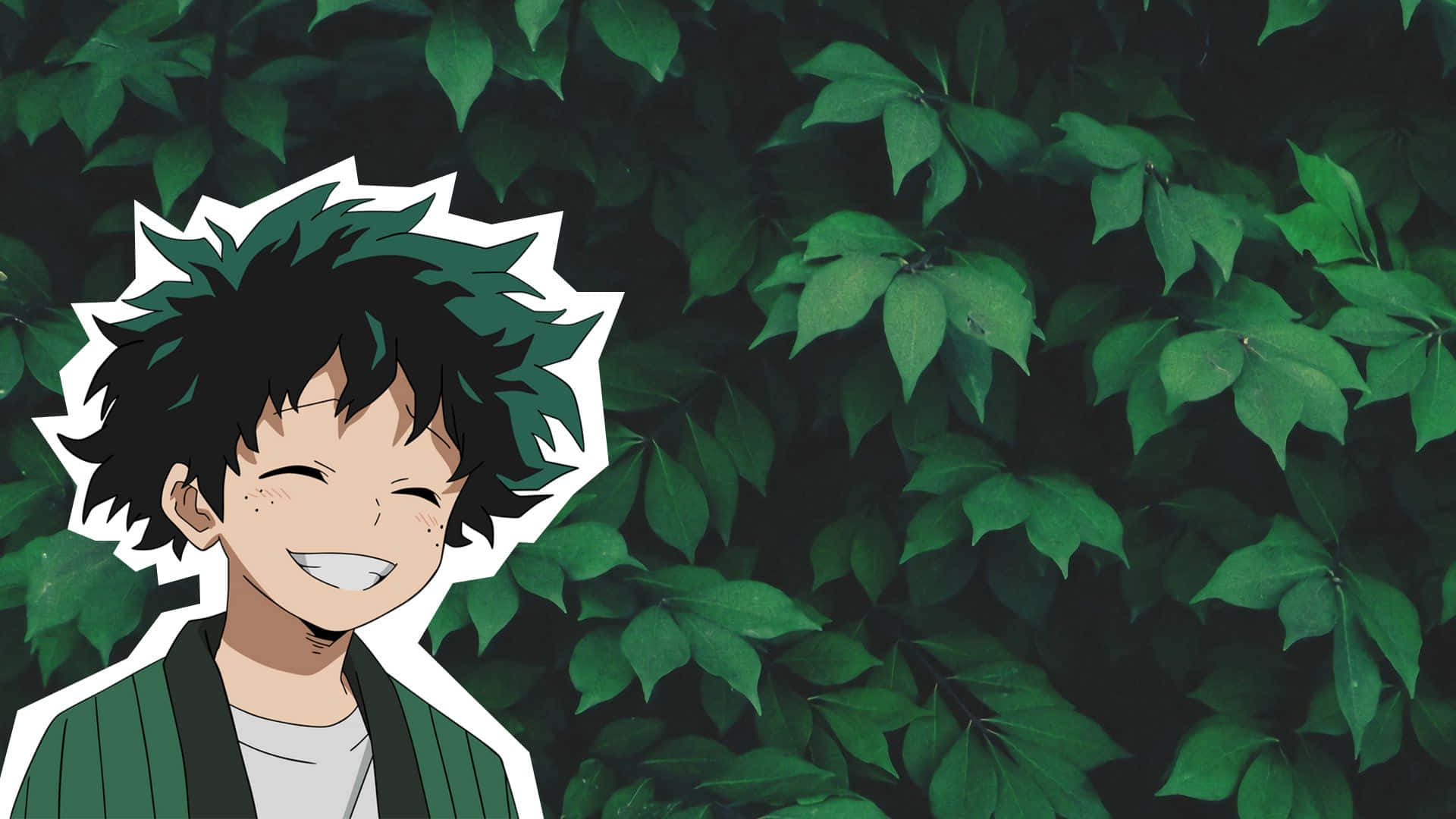 Deku Aesthetic Green Yukata Against Green Shrub Background