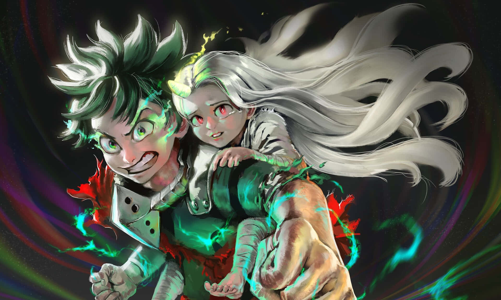 Deku And All Might, Engaged In A Character Defining Moment In 'my Hero Academia' Background