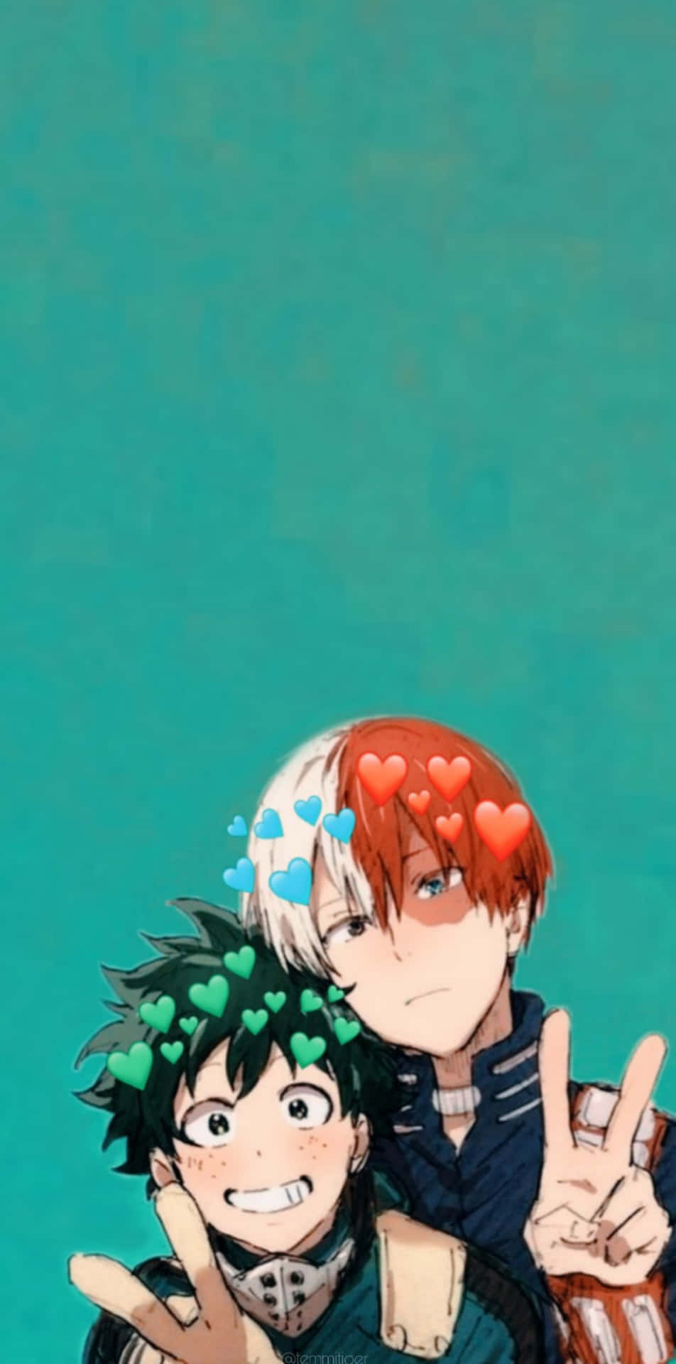 Deku And Todoroki Peace Signs Background