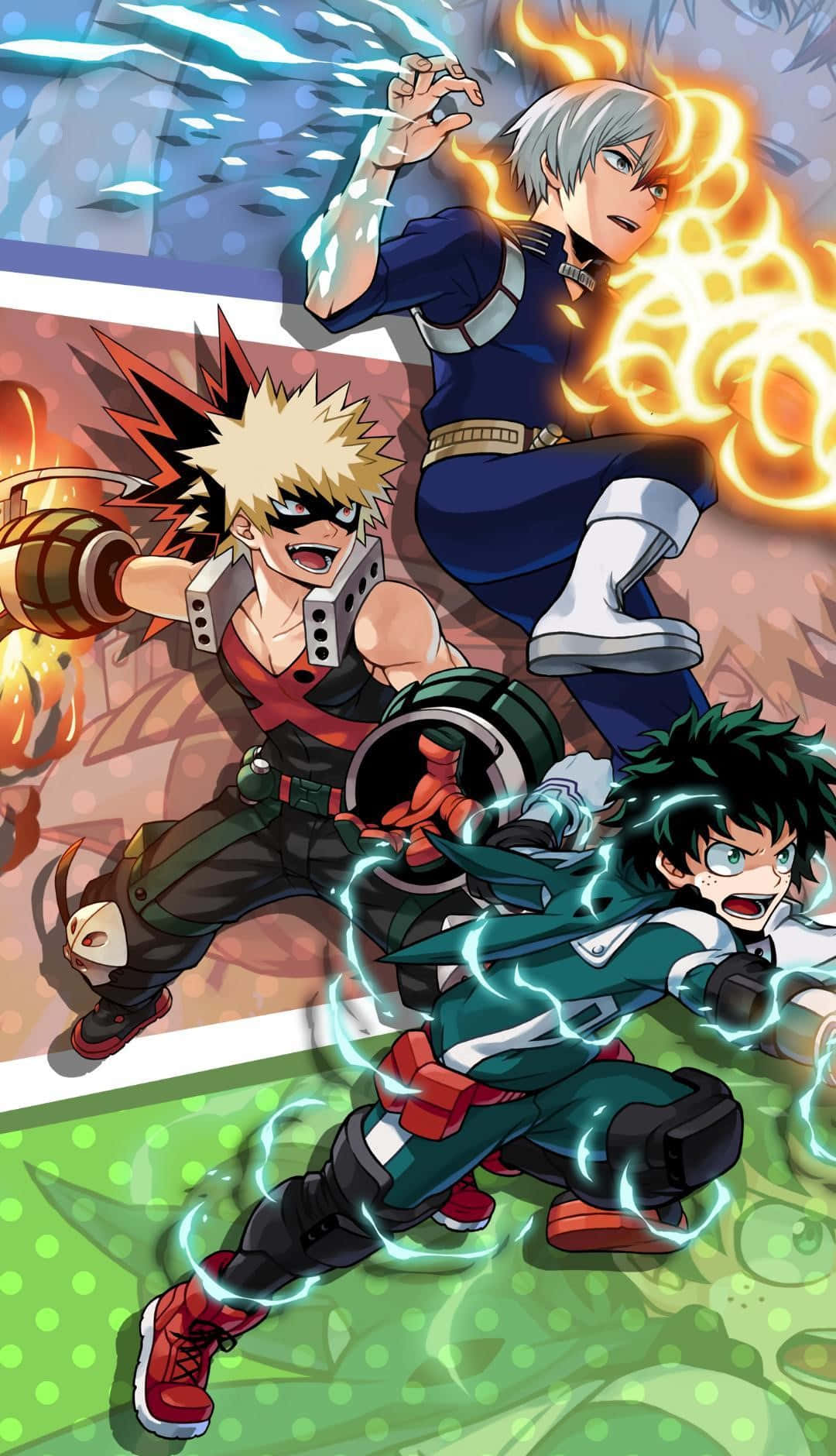 Deku And Todoroki, Two Of The Most Powerful Superheroes In My Hero Academia Background