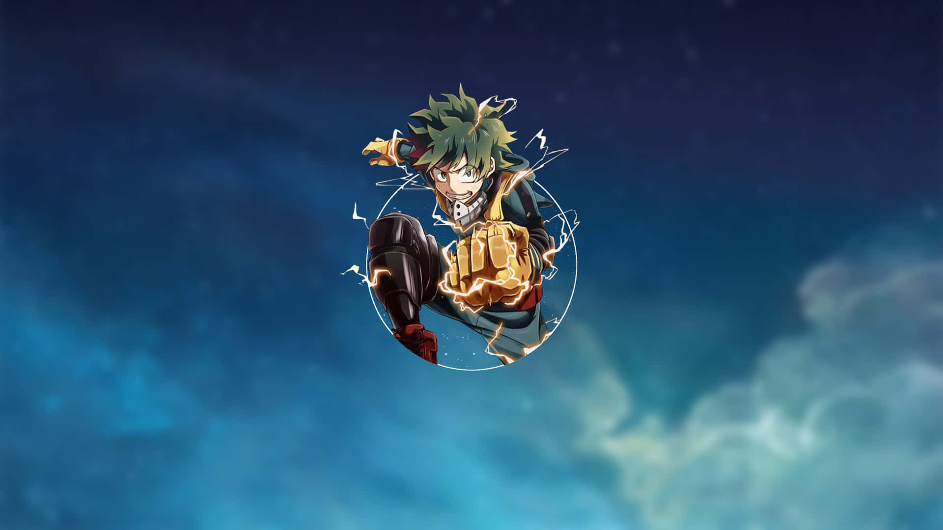 Deku Of My Hero Academia Dashes Through The Streets Background