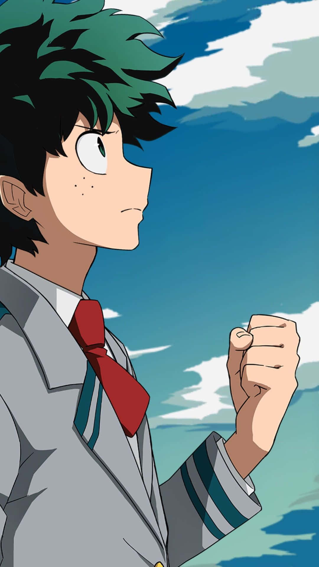 Deku Side Profile Under The Blue Sky Background
