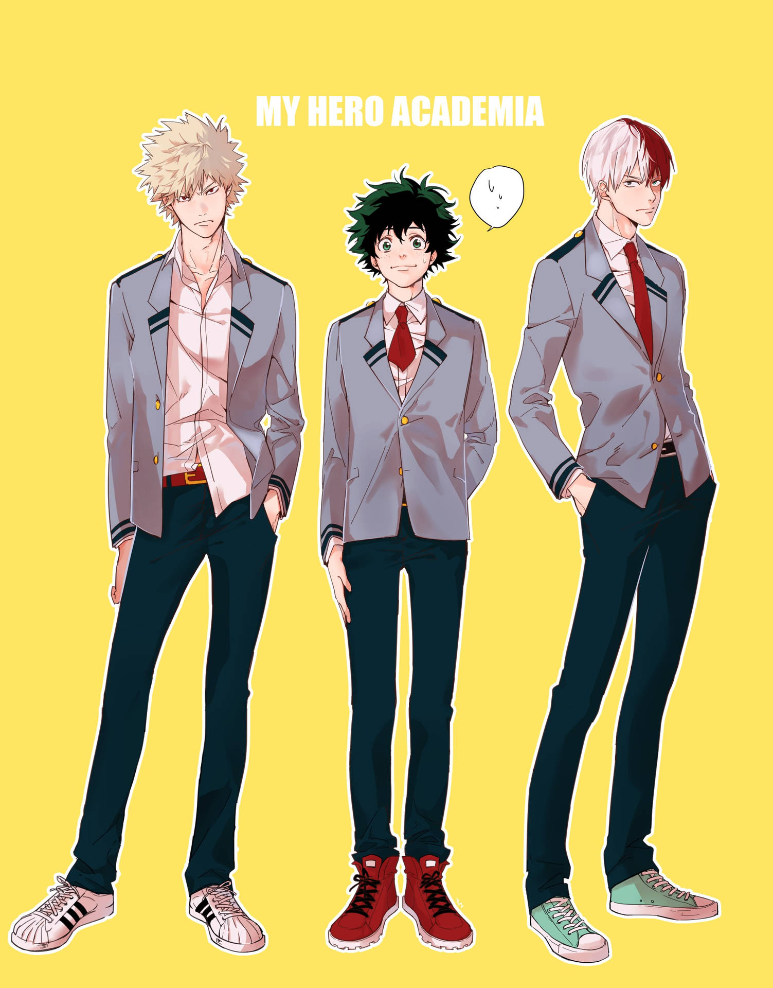 Deku, Todoroki, And Bakugou - Heroes Of The Popular Manga And Anime Series My Hero Academia. Background