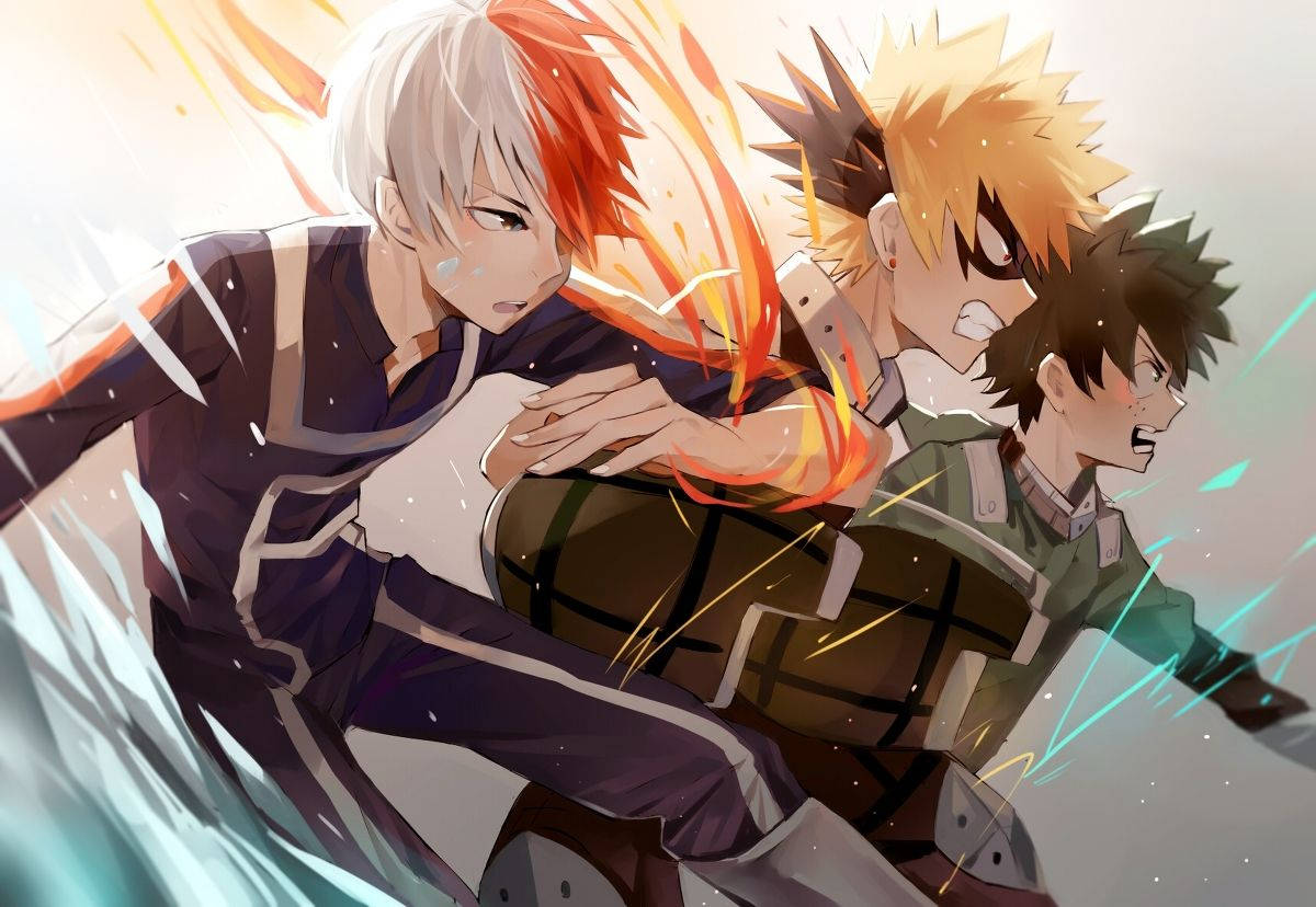 Deku X Todoroki X Bakugou Combat Background