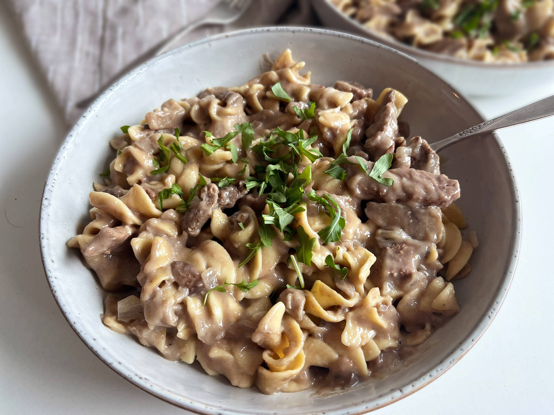 Delectable Beef Stroganoff With Pasta Background