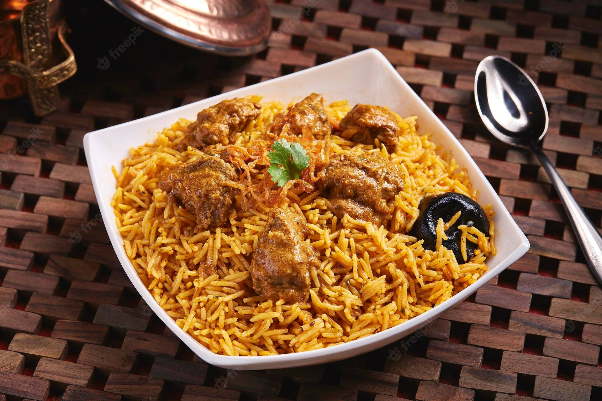 Delectable Biryani In A Stylish White Dish Background