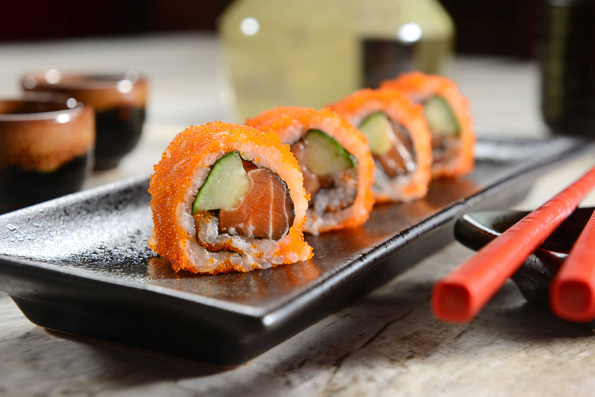 Delectable California Sushi Rolls With Fresh Avocado And Crab Background