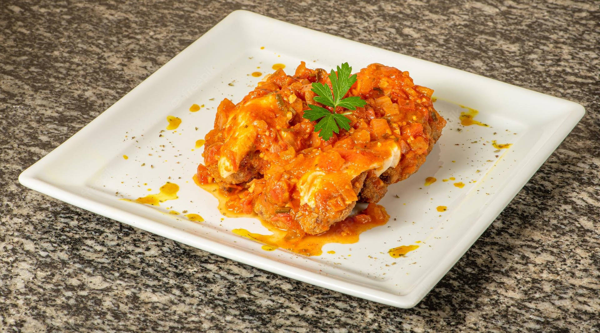 Delectable Chicken Parmigiana Loaded With Tomato Sauce Background