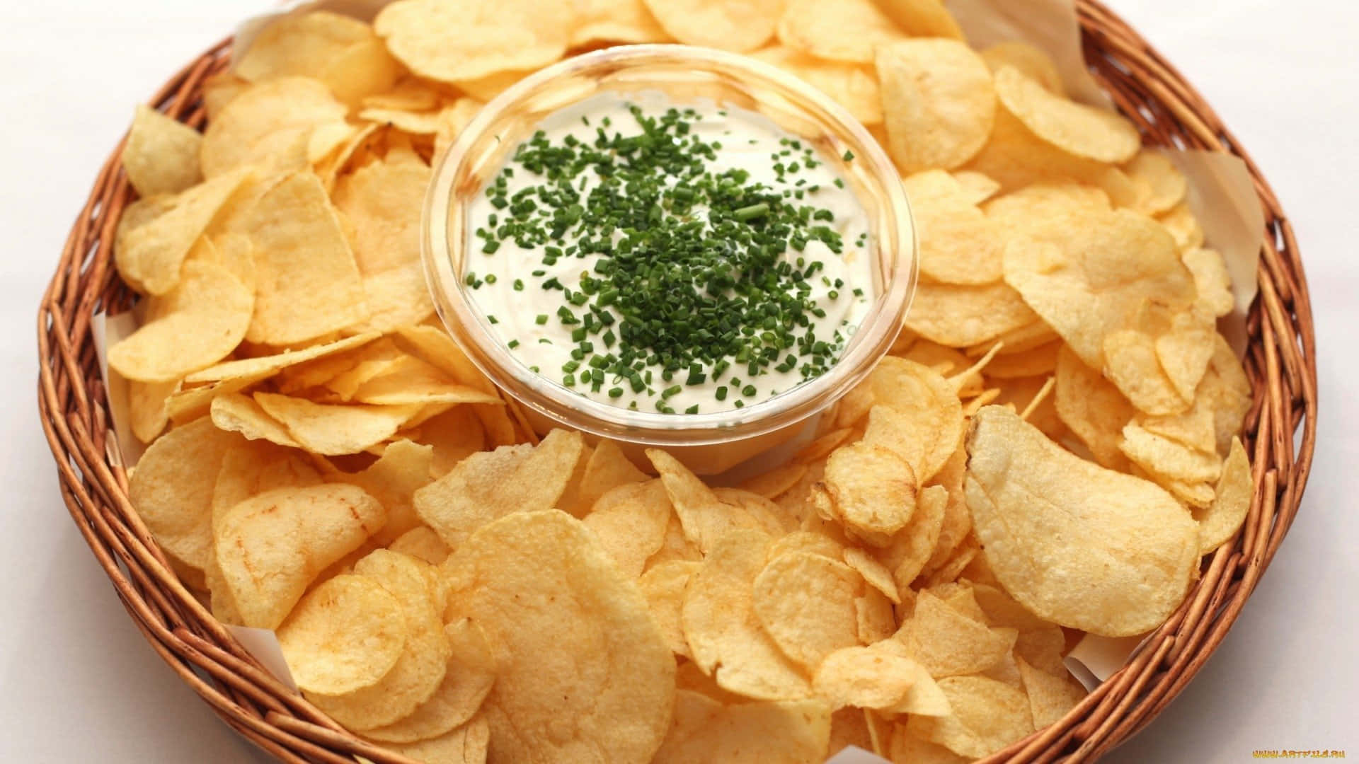 Delectable Chips And Dip In A Woven Basket