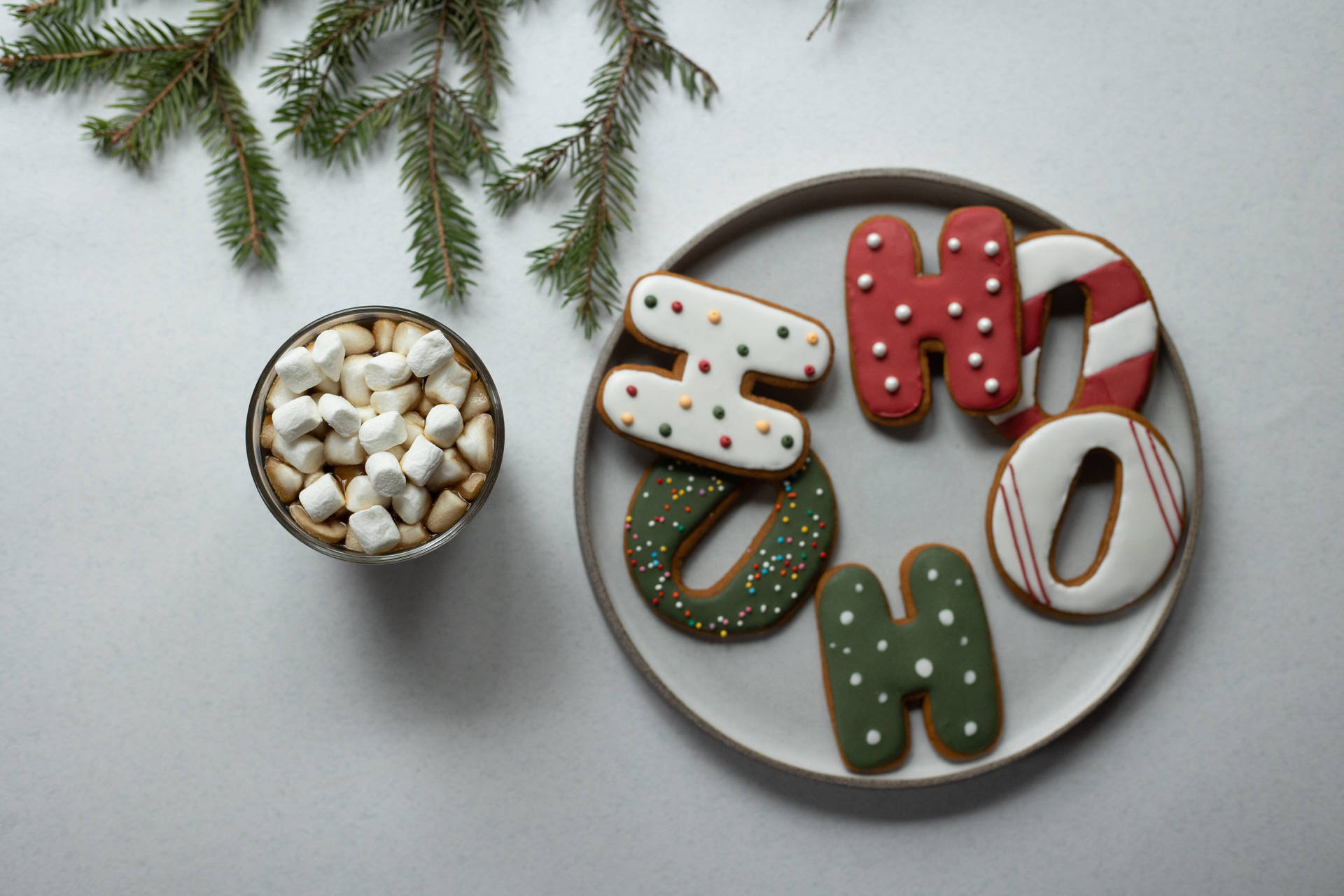 Delectable Christmas Cookies Decorated With Chocolate Background