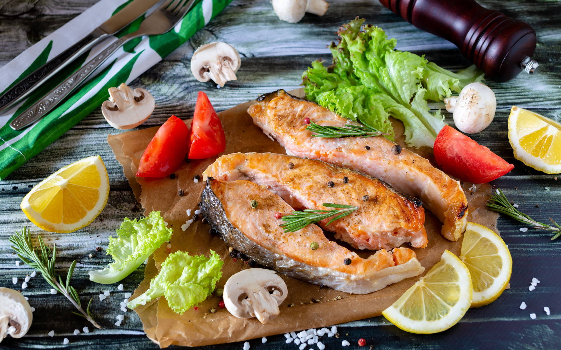 Delectable Dish Of Fresh Salmon Served With Vegetables And Garnish