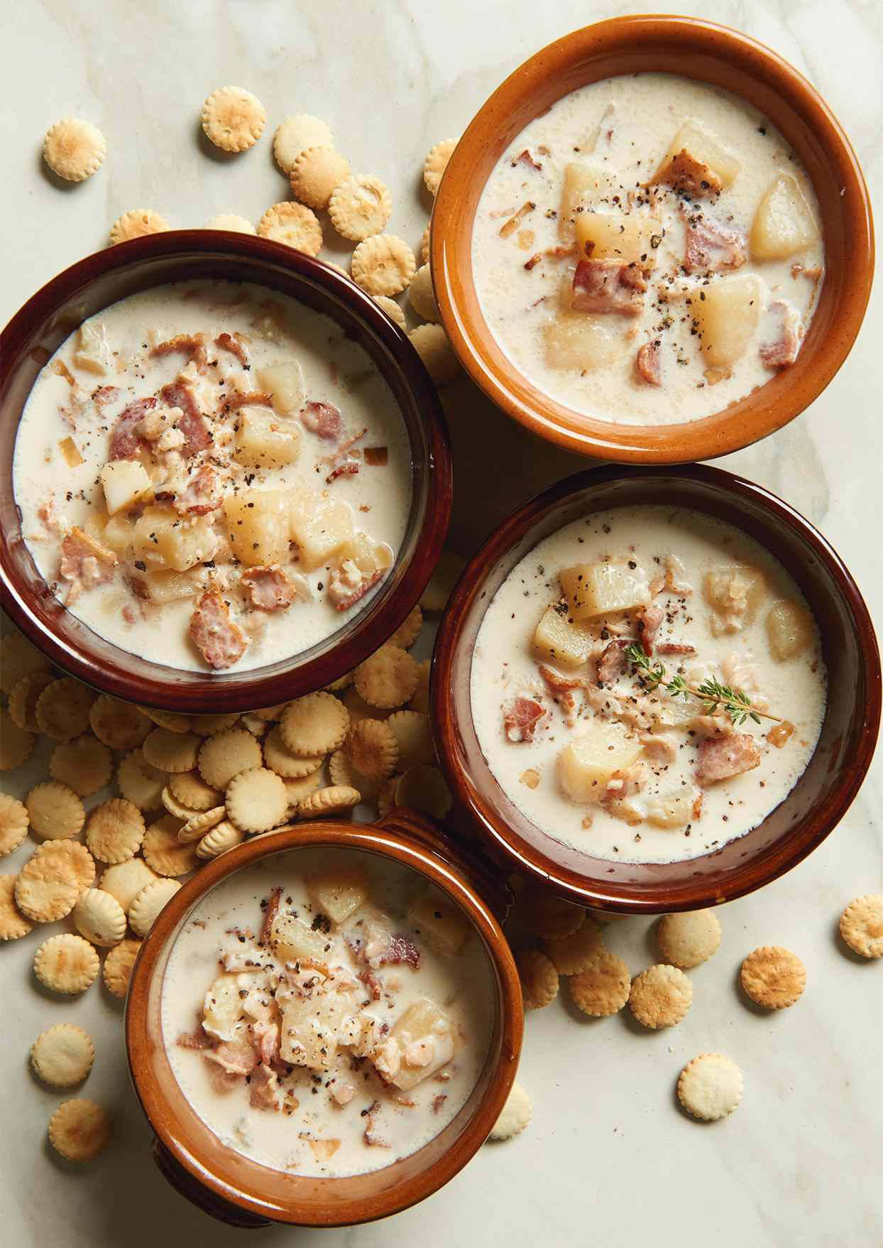 Delectable New England Clam Chowder In Bowl Background