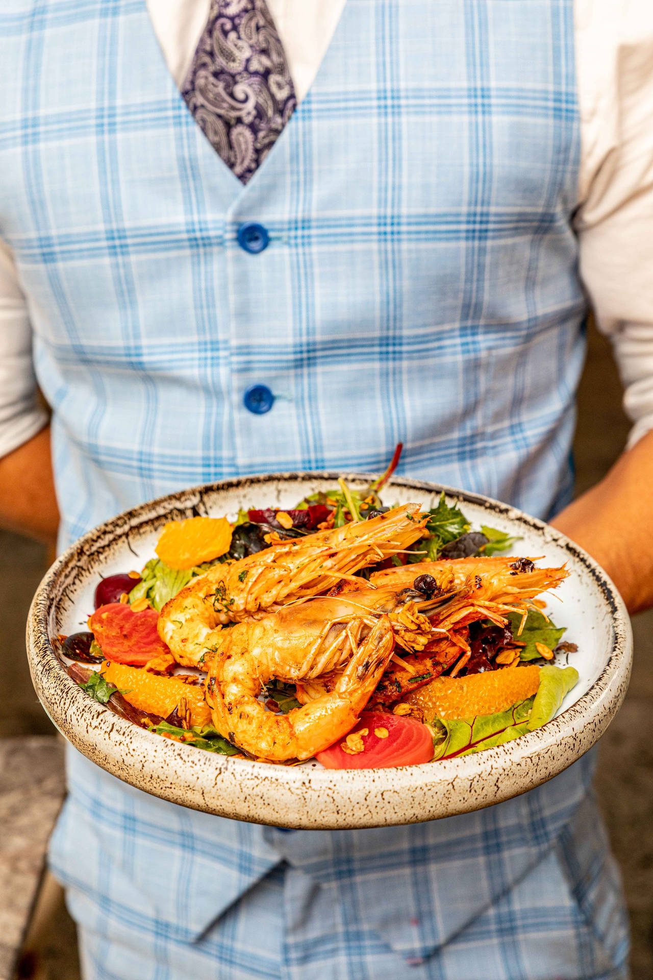 Delectable Prawns Served With Fresh Vegetables