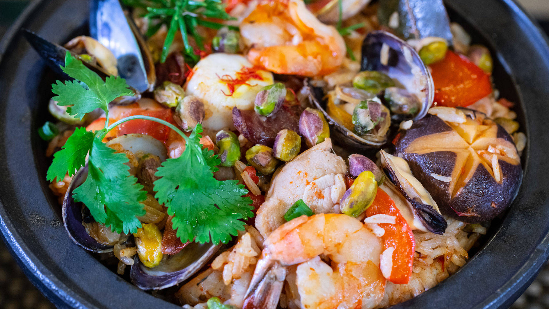 Delectable Seafood Paella Feast Background