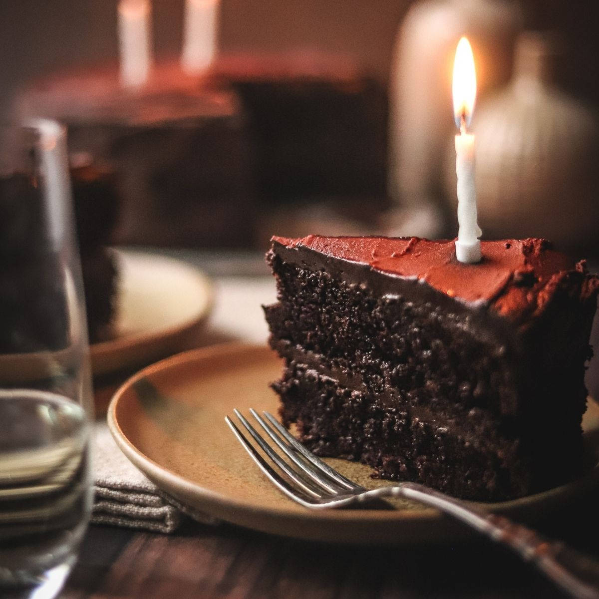 Delectable Slice Of Birthday Chocolate Cake Background