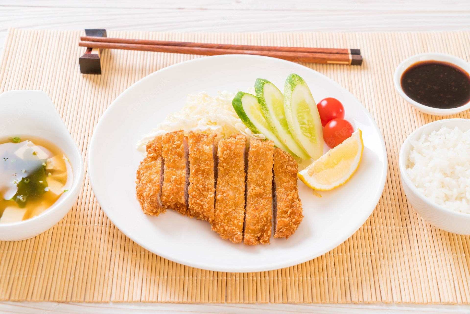 Delectable Tonkatsu With Plating Background