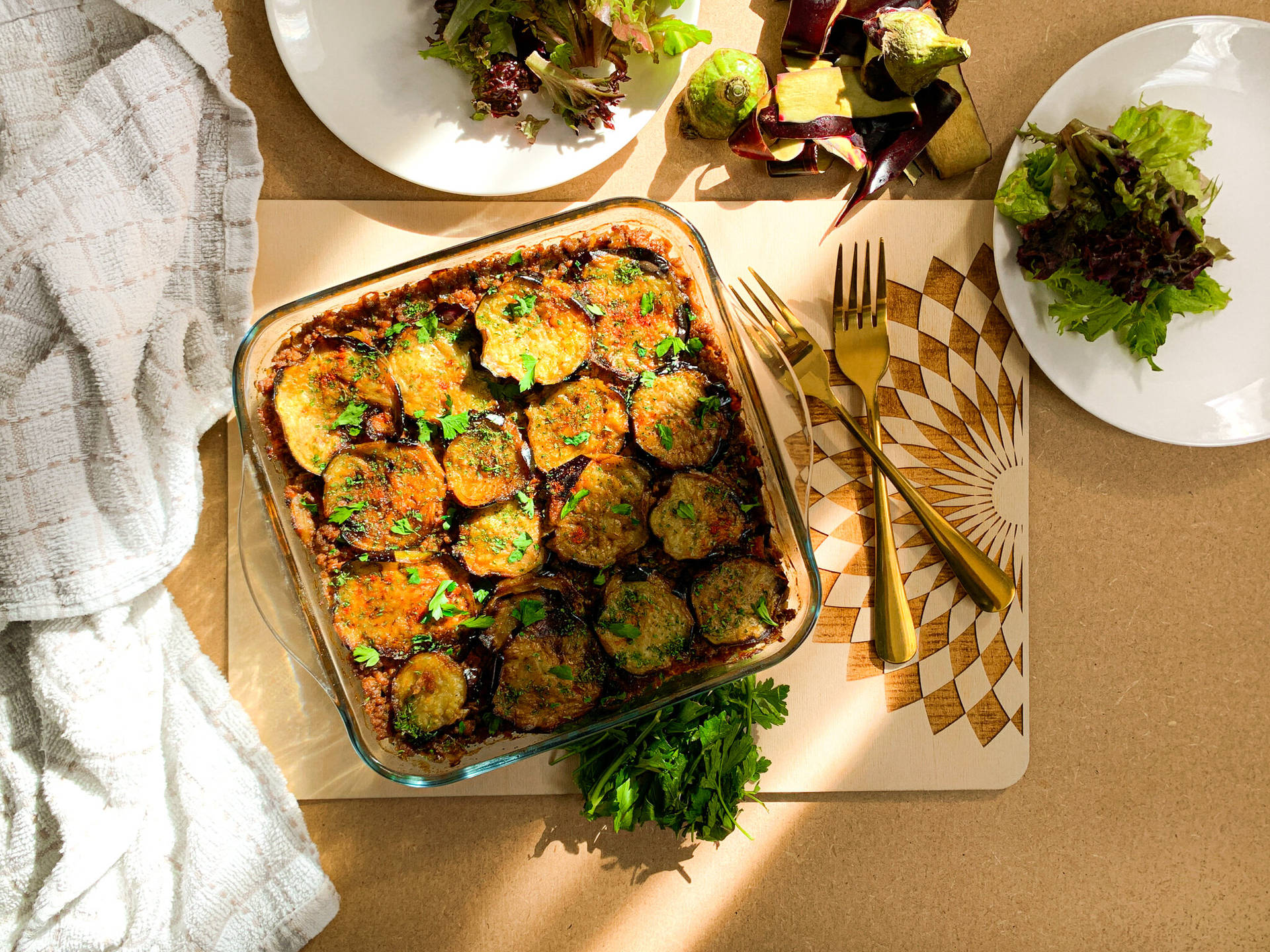 Delectably Layered Moussaka Dish Background