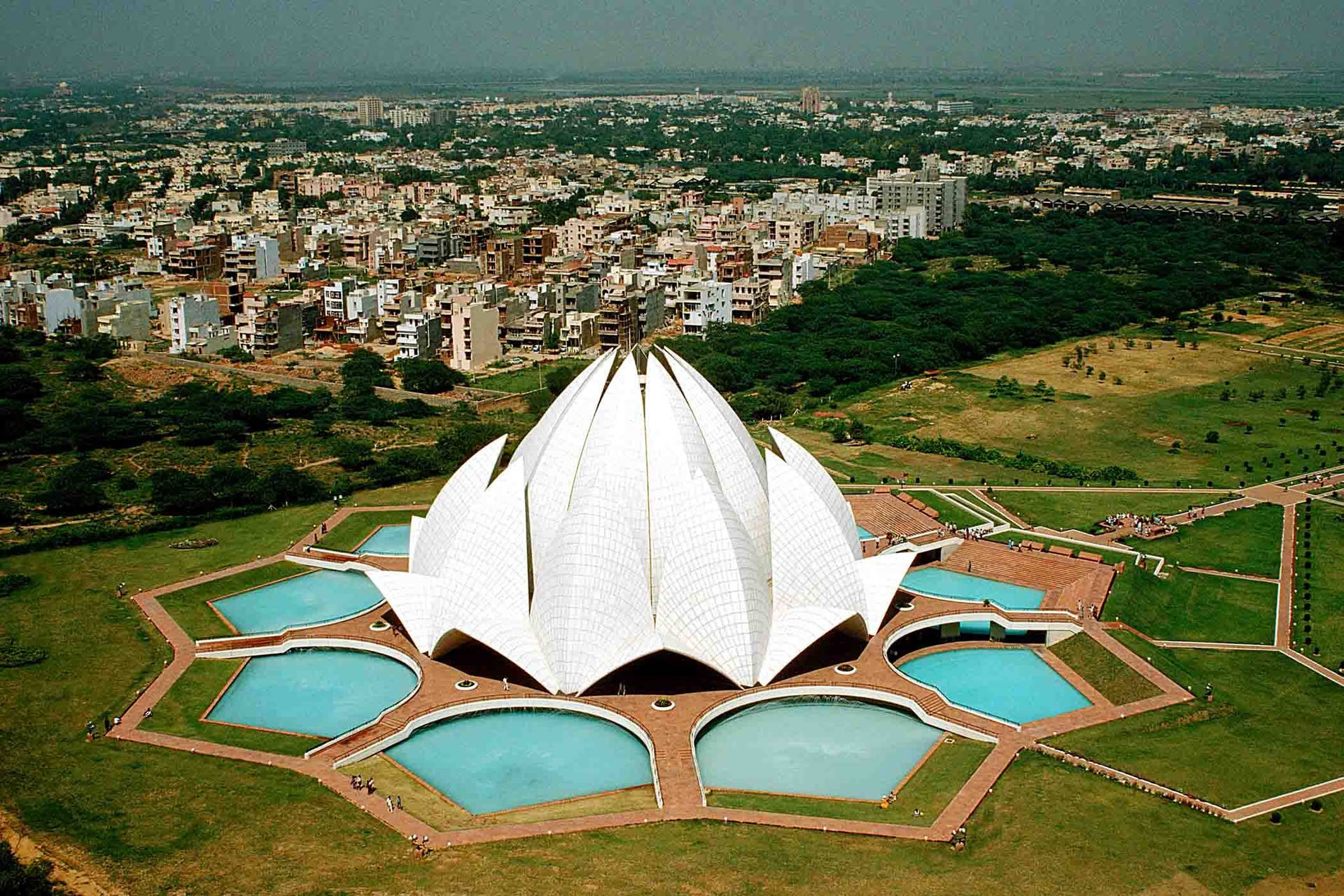 Delhi Lotus Temple Aerial Background