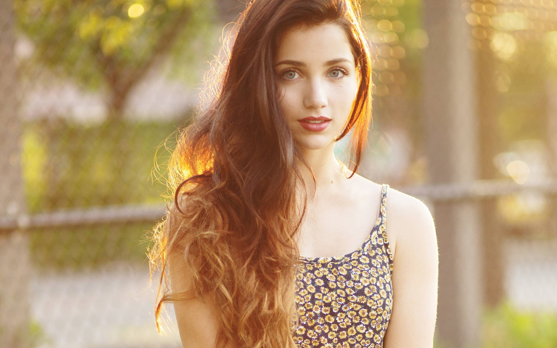 Delicate Beauty In Blooms - Lovely Girl In Floral Tank Top Background