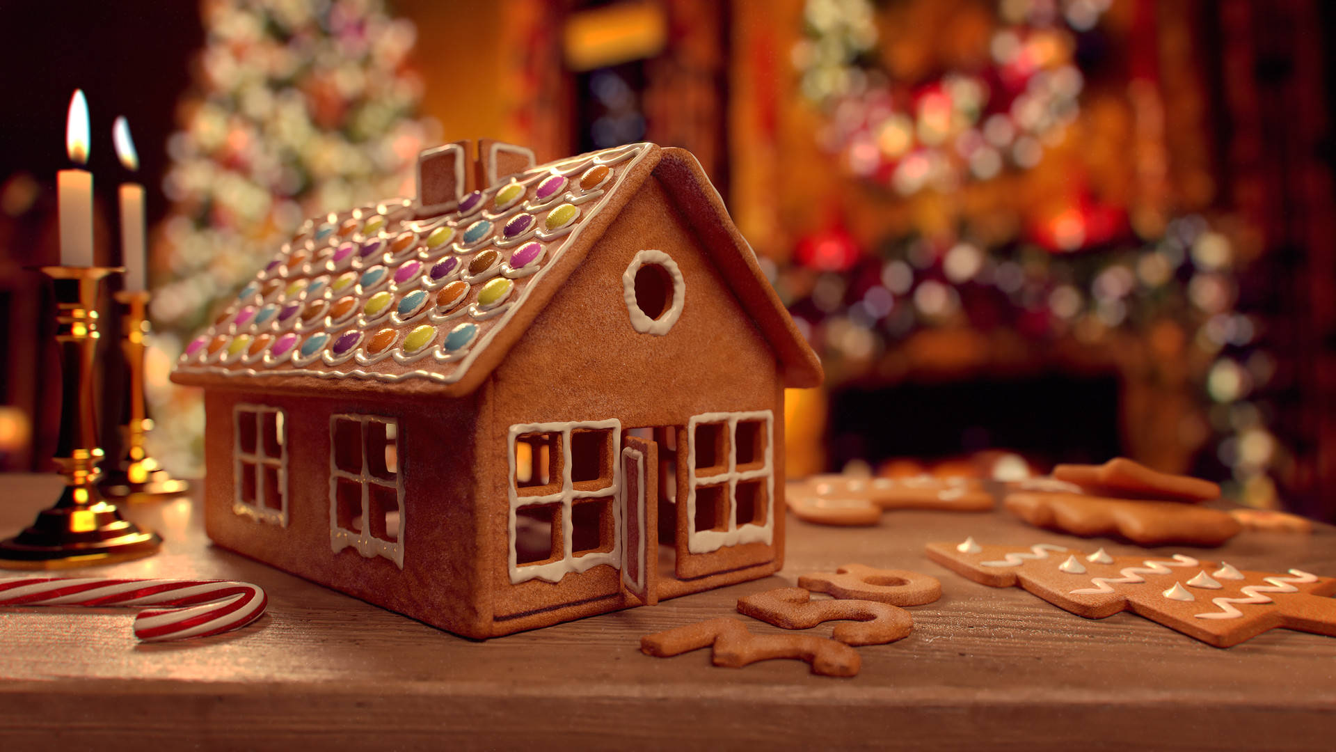 Delicate Gingerbread House Design Background