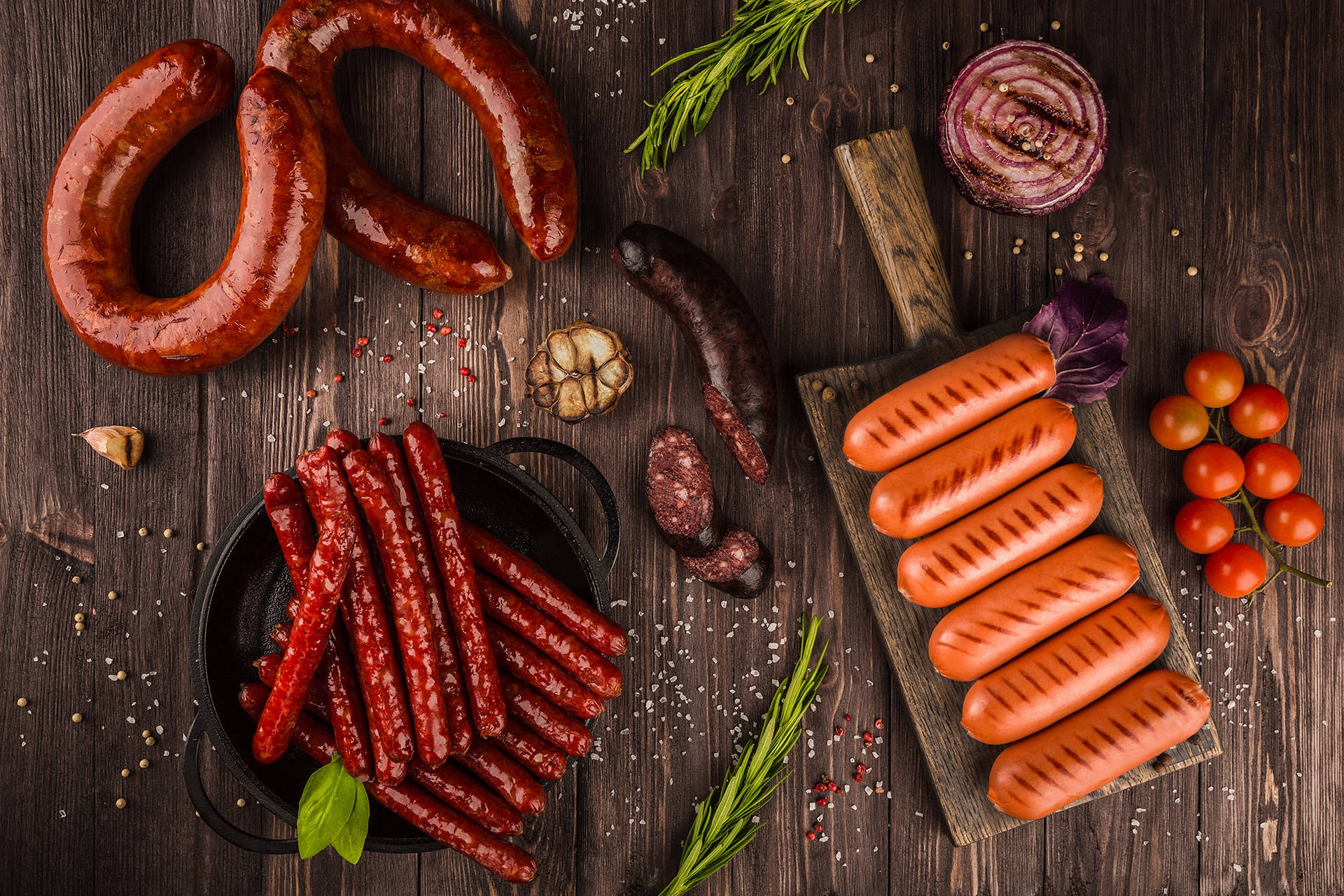 Delicious Assortment Of Grilled Sausages Background