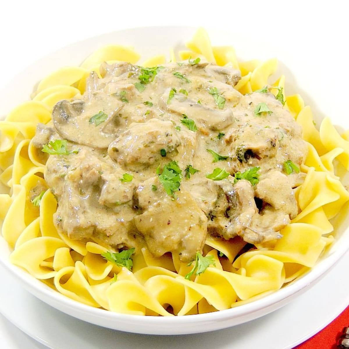 Delicious Beef Stroganoff With Rotini Pasta Background