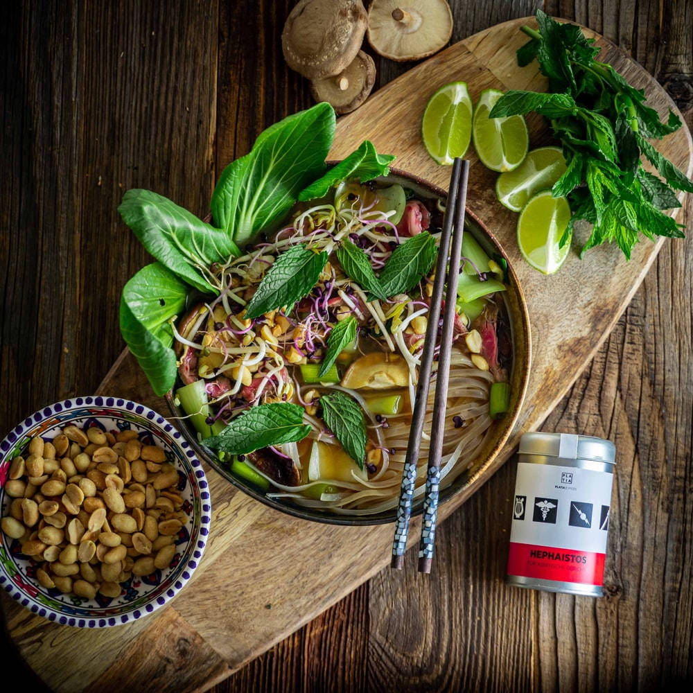 Delicious Bowl Of Authentic Vietnamese Pho With Healthy Green Vegetables