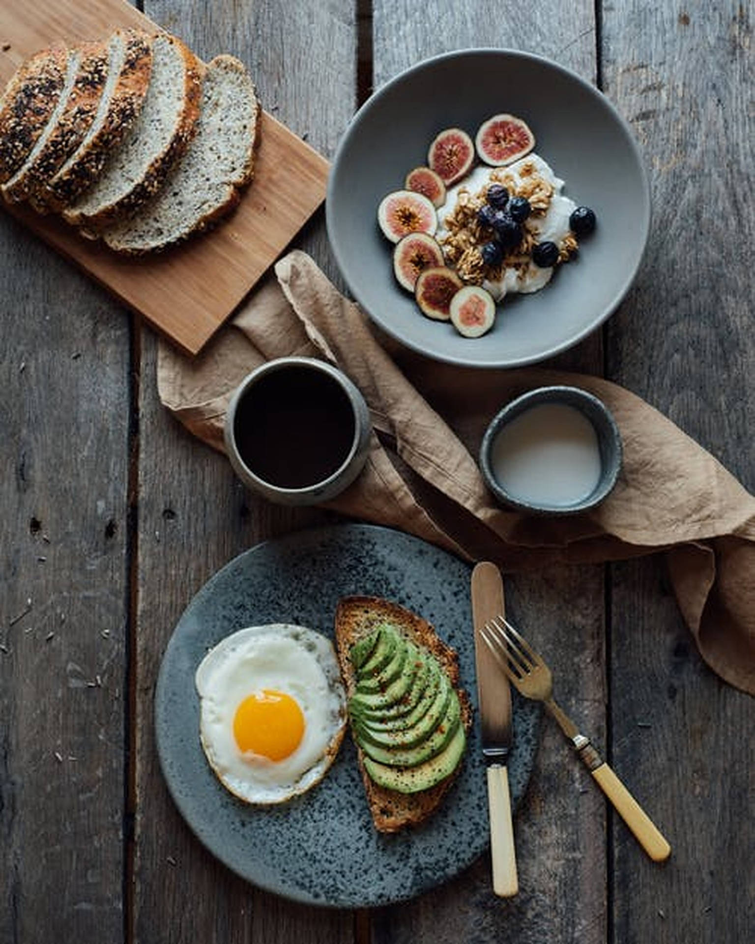 Delicious Breakfast On Gray Ceramic Plate Background