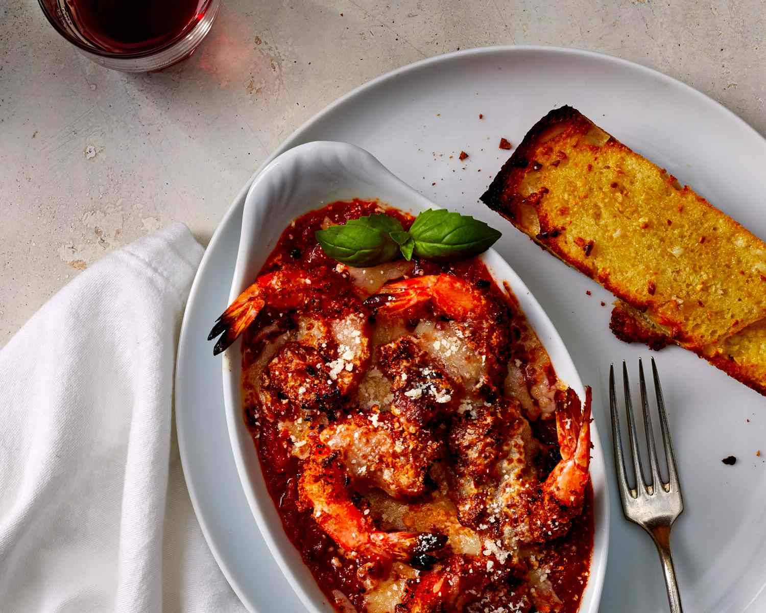 Delicious Broiled Shrimp Parmigiana With Garlic Bread