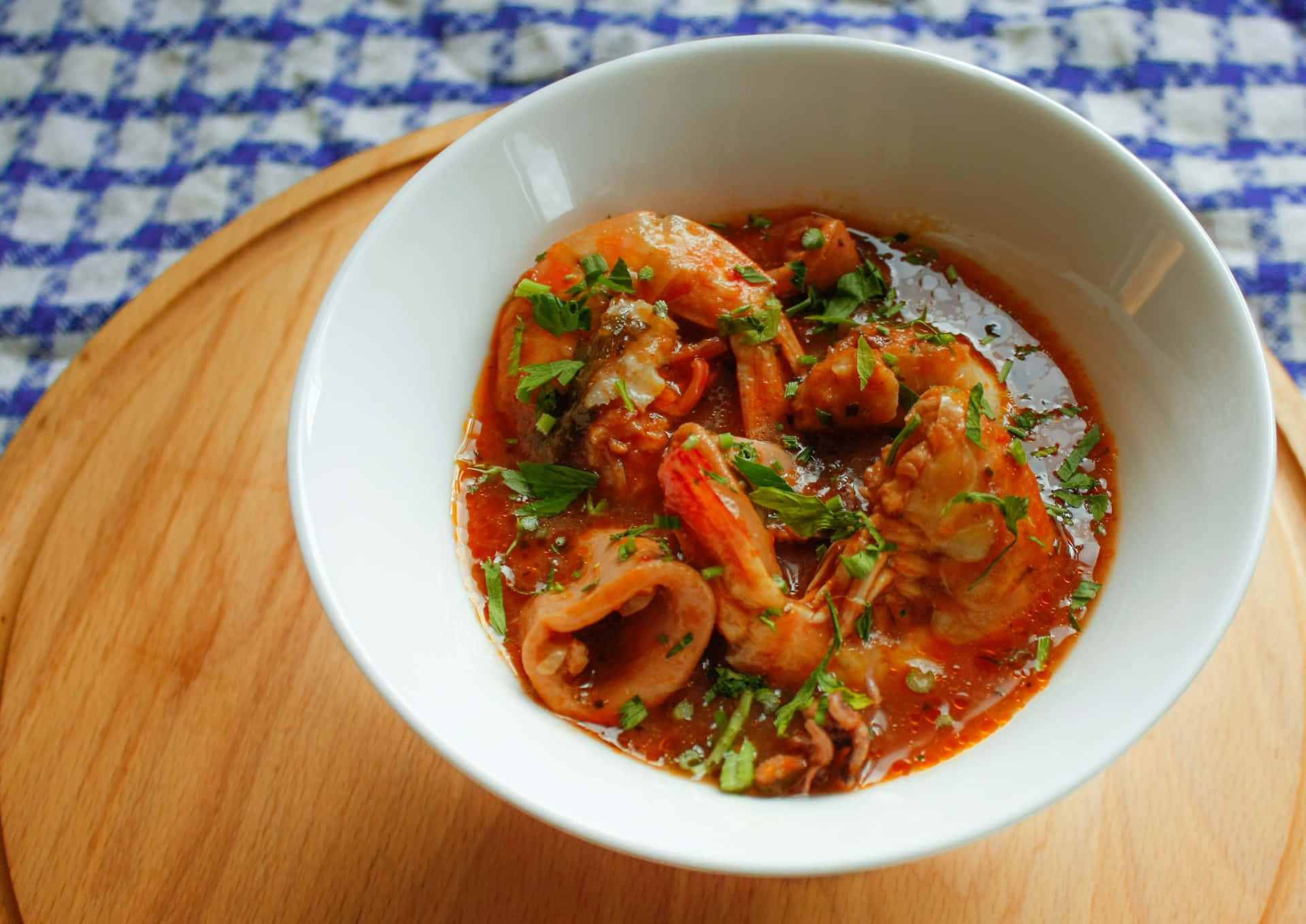 Delicious Croatian Brudet Stew With Succulent Squid And Shrimp Background
