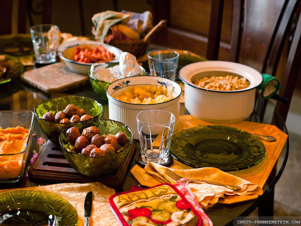 Delicious Culinary Creations On A Colorful Food Table Background