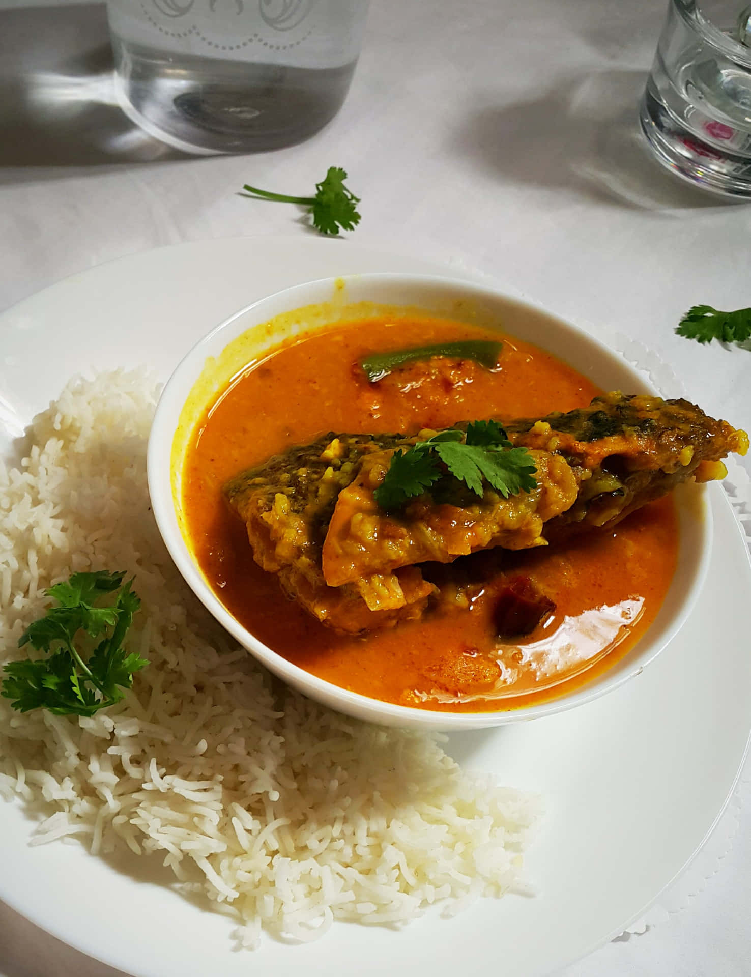 Delicious Fish Head Curry Served With Rice Background