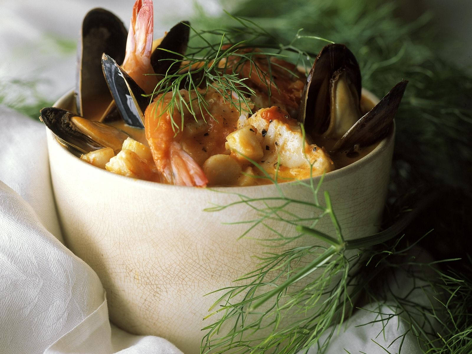 Delicious French Bouillabaisse With Fennel Fronds Background