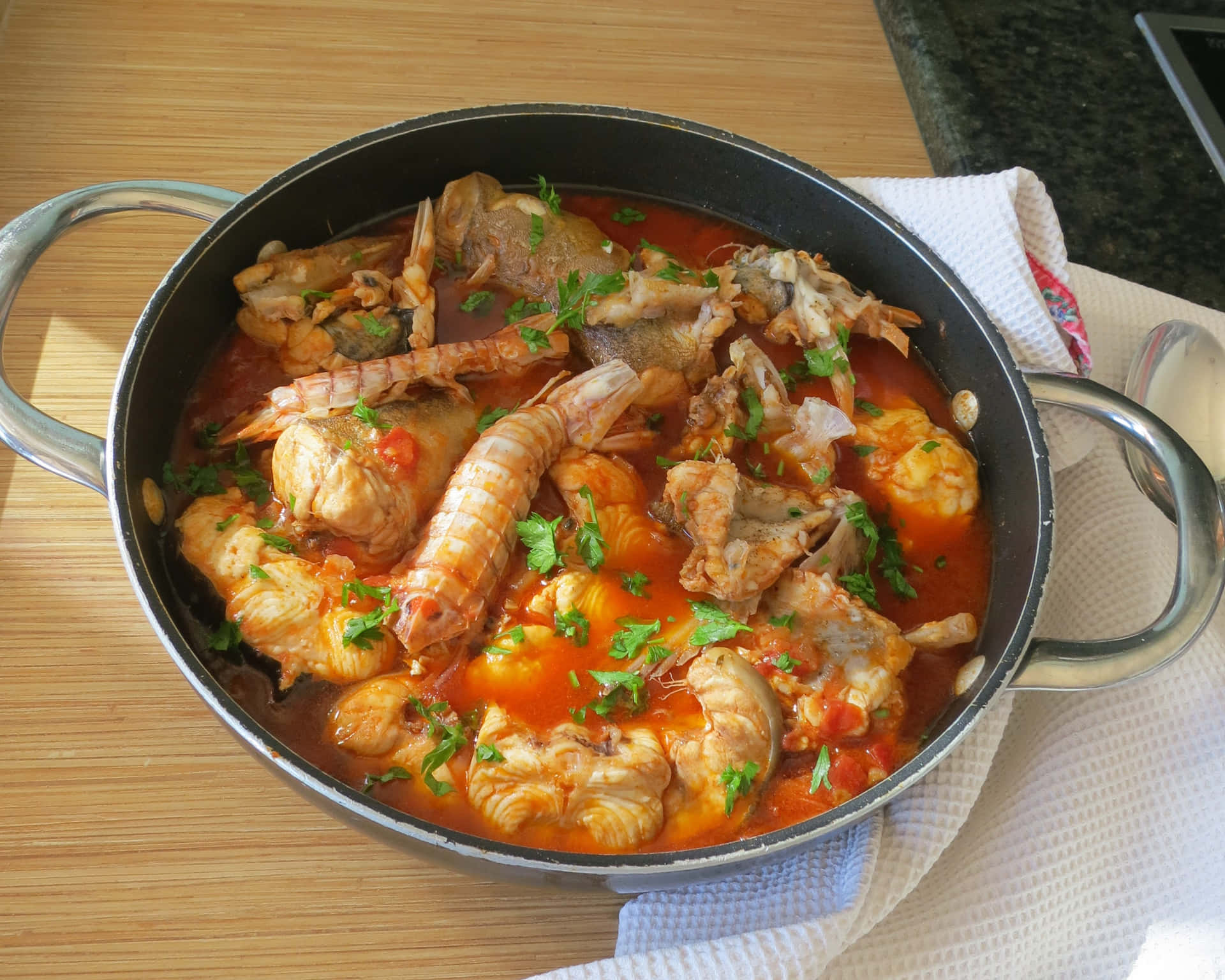 Delicious Freshly Cooked Croatian Brudet Stew Background