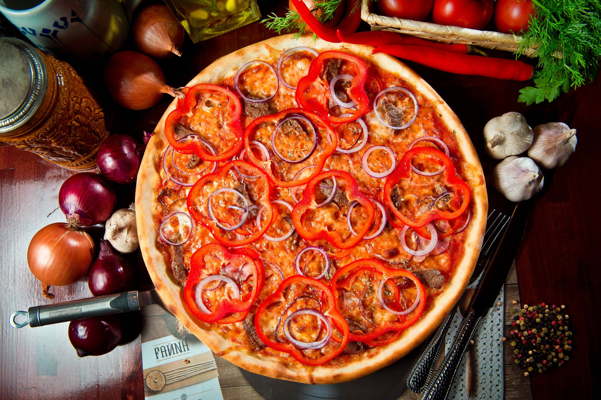 Delicious Gourmet Pizza Background