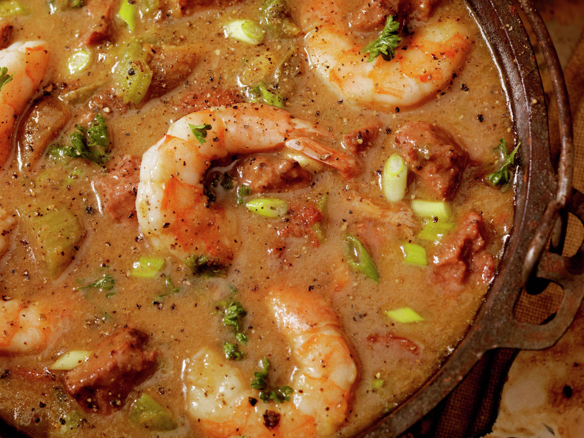 Delicious Gumbo With Shrimp In A Bowl Background