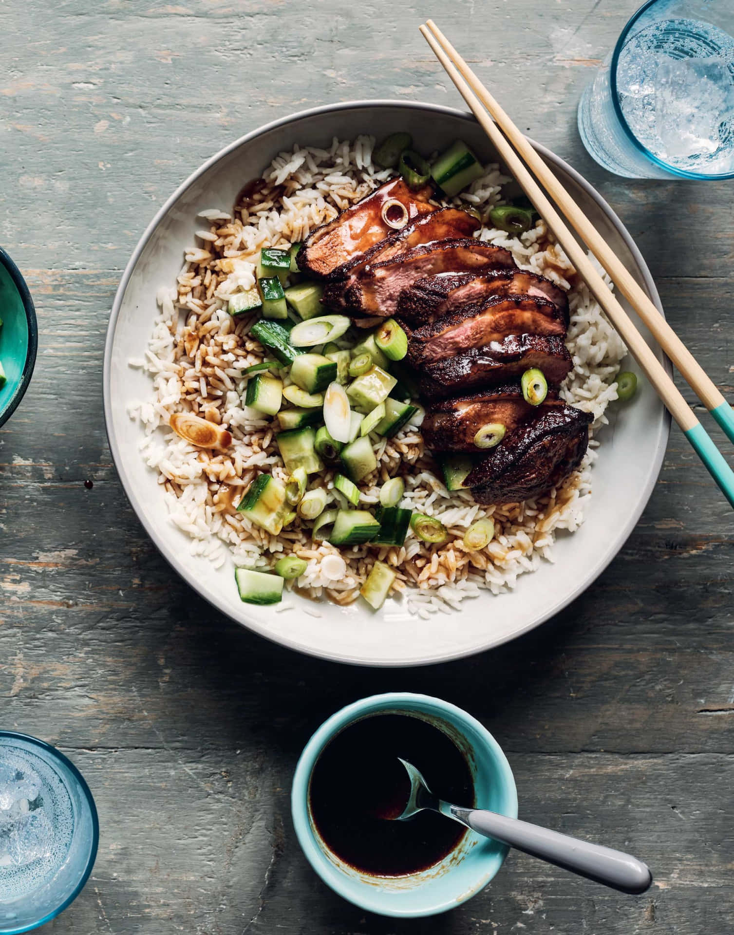 Delicious Hoisin Duck Rice Bowls Background